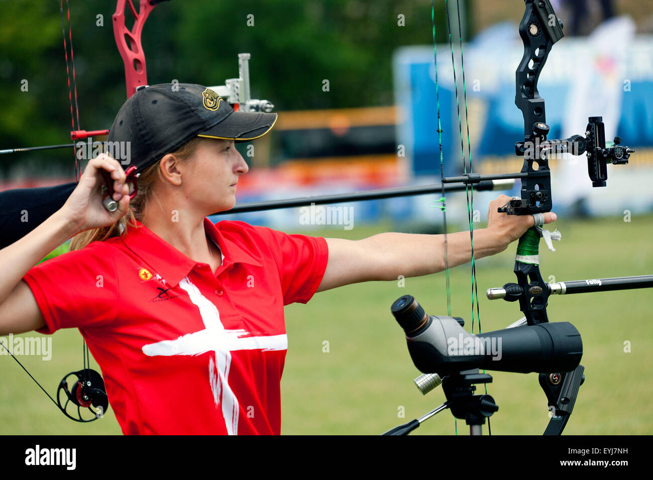 Copenhagen, Denmark, July 30th, 2015: Danish archer Tanja Jensen competes in the World Archery Championships in Copenhagen during Thursday's individual matches  in compound bow. Credit:  OJPHOTOS/Alamy Live News Stock Photo