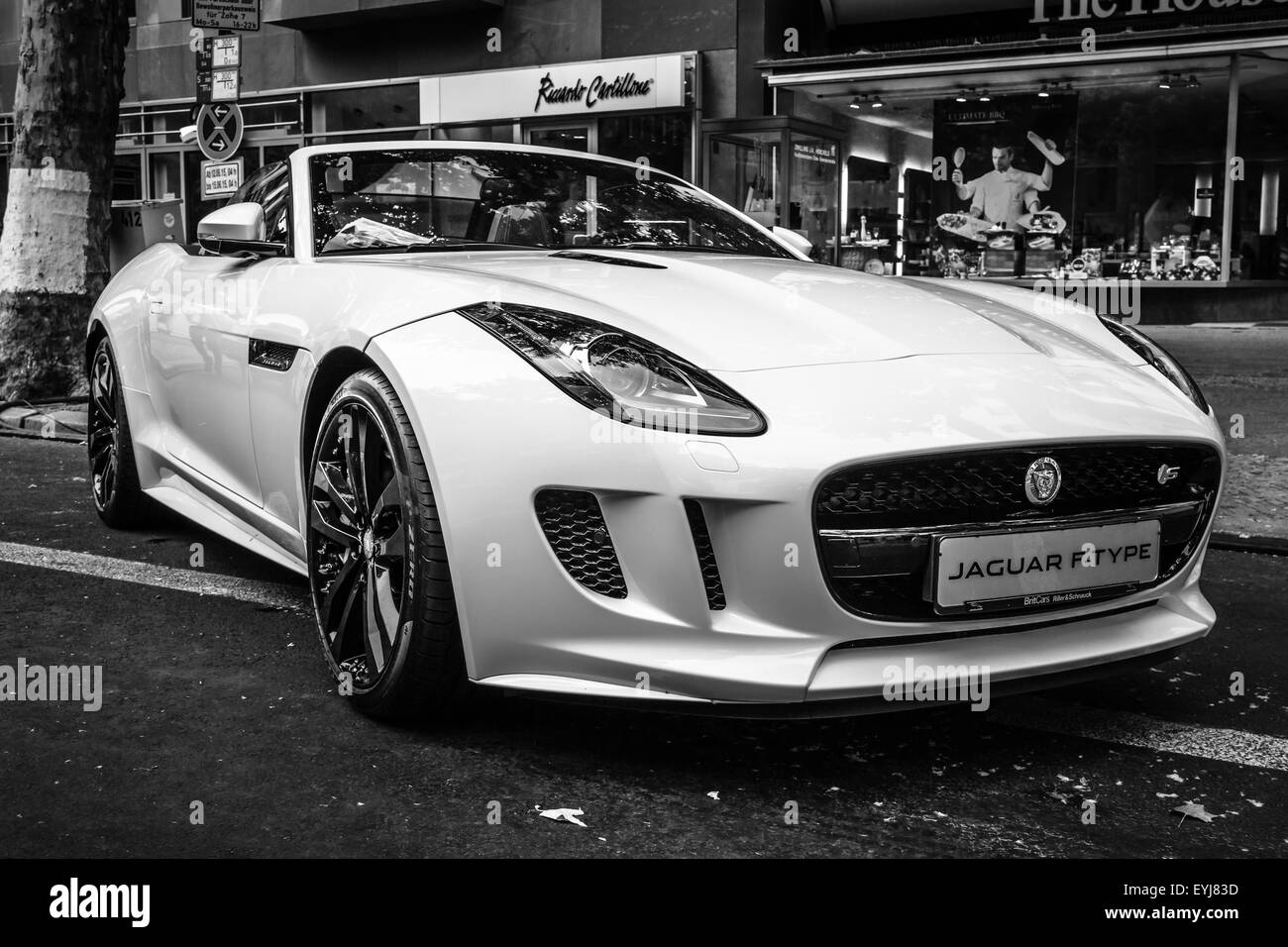 Sports car Jaguar FType V8S Convertible (since 2013). Black and white