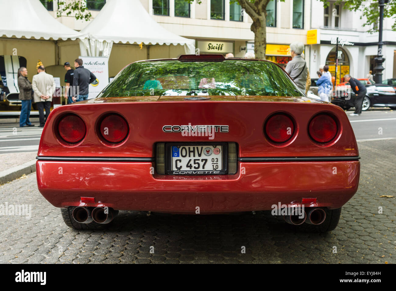 BERLIN - JUNE 14, 2015: Sports car Chevrolet Corvette (C4) Targa, 1988. Rear view. The Classic Days on Kurfuerstendamm. Stock Photo