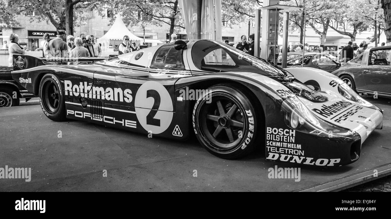 Racing car Porsche 956 designed by Norbert Singer, 1982. Black and white. The Classic Days on Kurfuerstendamm. Stock Photo