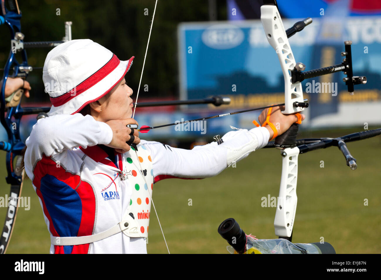 Copenhagen, Denmark, July 30th, 2015: Japanese archer Kaori Kawanaka competes in the World Archery Championships in Copenhagen during Thursday's individual matches  in recurve bow. Credit:  OJPHOTOS/Alamy Live News Stock Photo