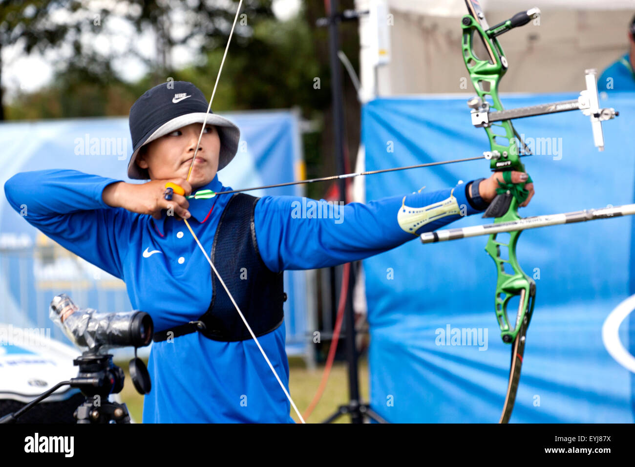 Copenhagen, Denmark, July 30th, 2015: Taipei archer Shih-Chia Lin competes in the World Archery Championships in Copenhagen during Thursday's individual matches in recurve bow Credit:  OJPHOTOS/Alamy Live News Stock Photo
