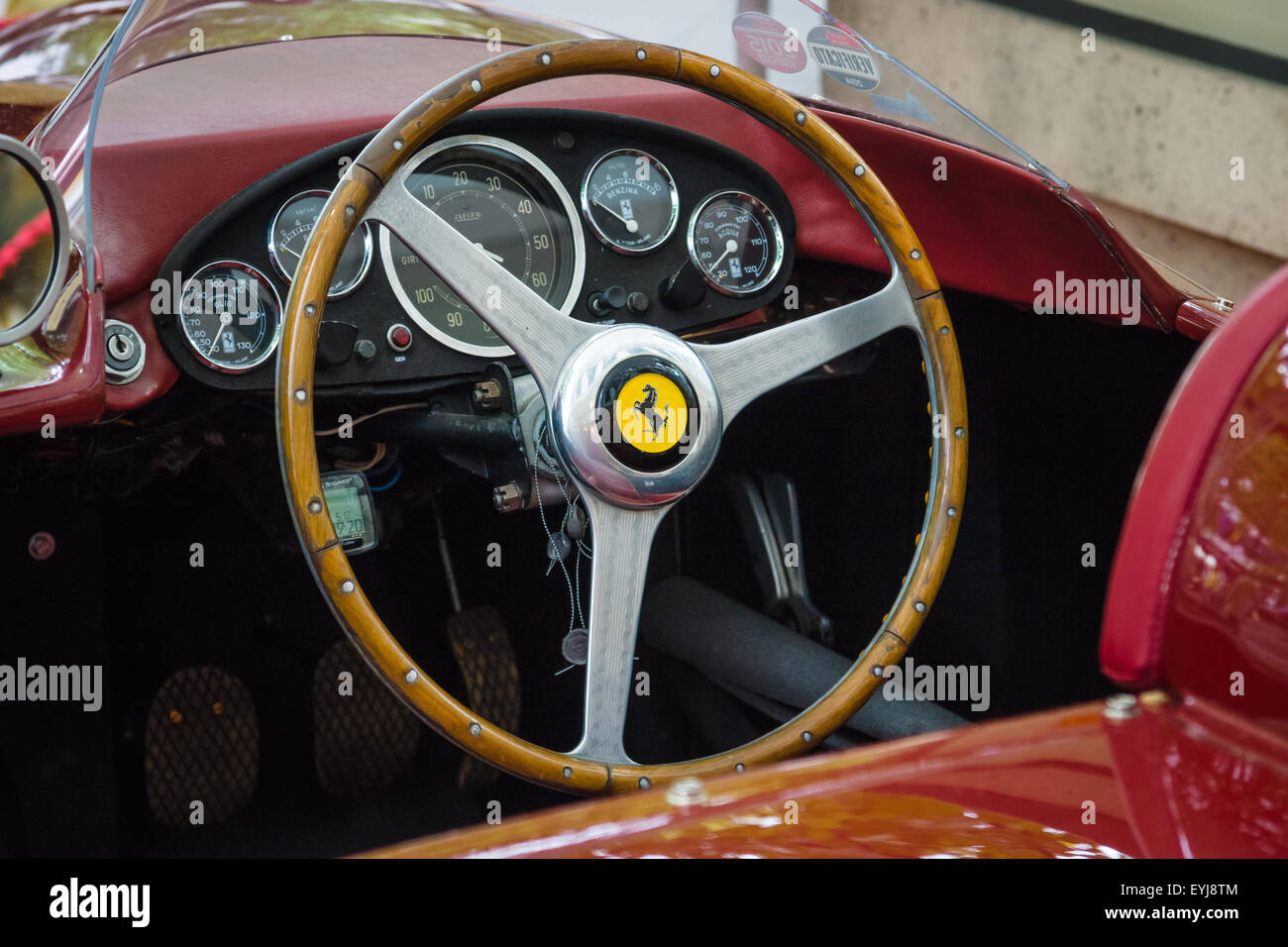 BERLIN - JUNE 14, 2015: Cockpit of a sports car Ferrari 500 TR, 1956. The Classic Days on Kurfuerstendamm. Stock Photo