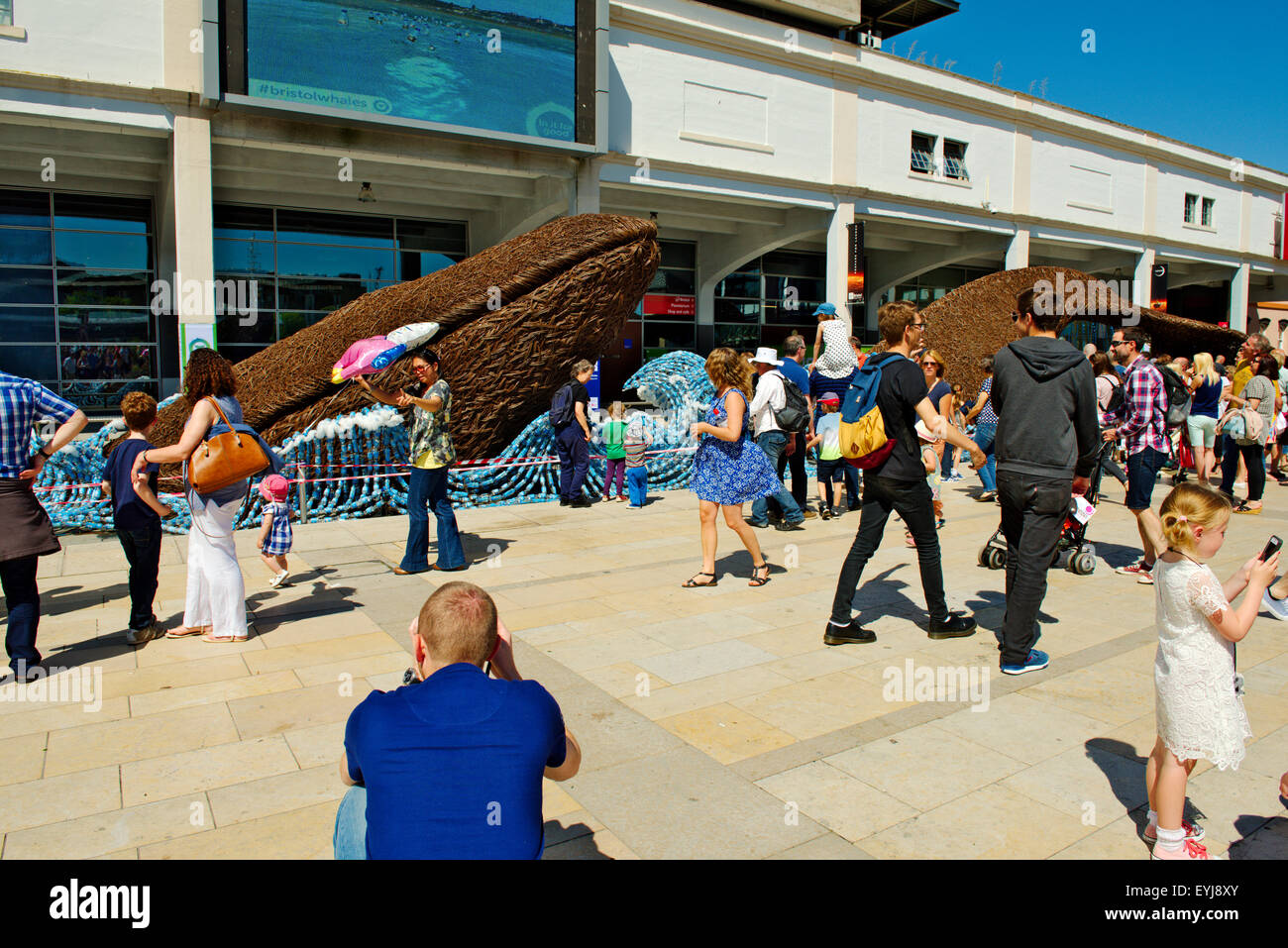 The Bristol Whales, a temporary art instillation made from recycled