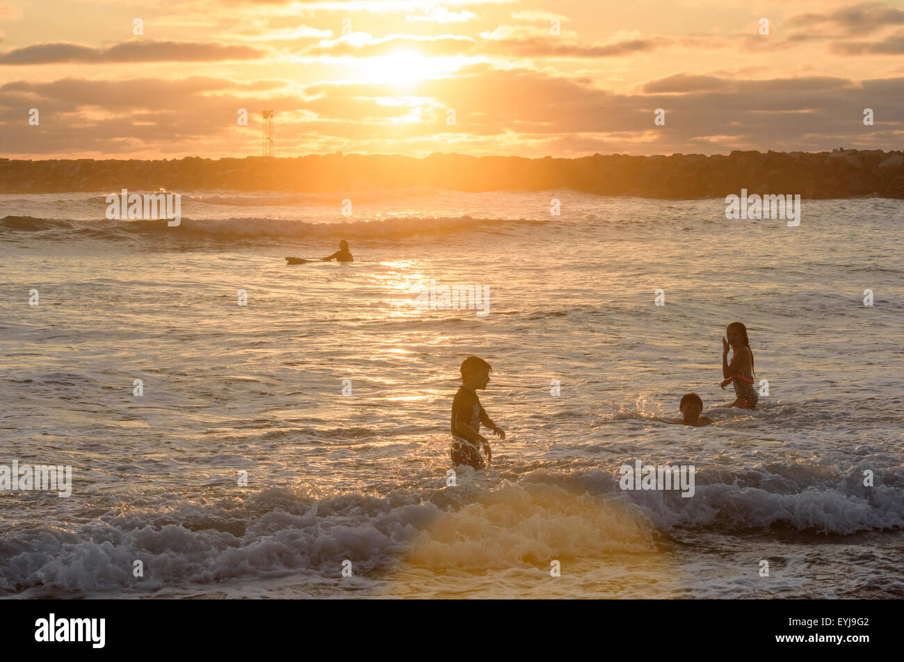 Sunset at San Diego Ocean Beach, California Stock Photo