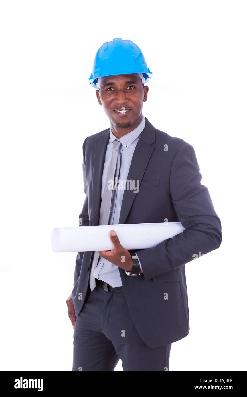 African American architect isolated on white background - black people