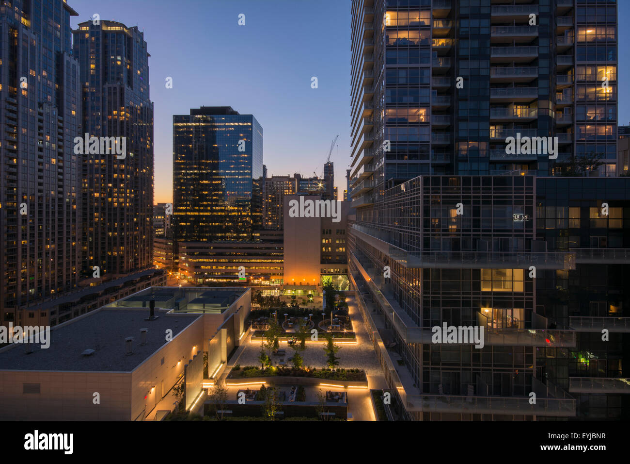 Dusk cityscape Toronto. The view from my 18th floor balcony overlooking Gerrard St W.  Toronto, Canada Stock Photo