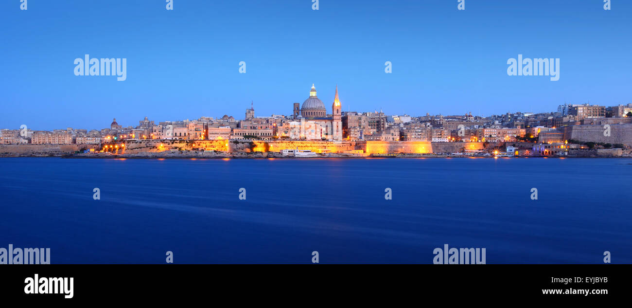 Valletta Skyline in the Evening, Malta Stock Photo