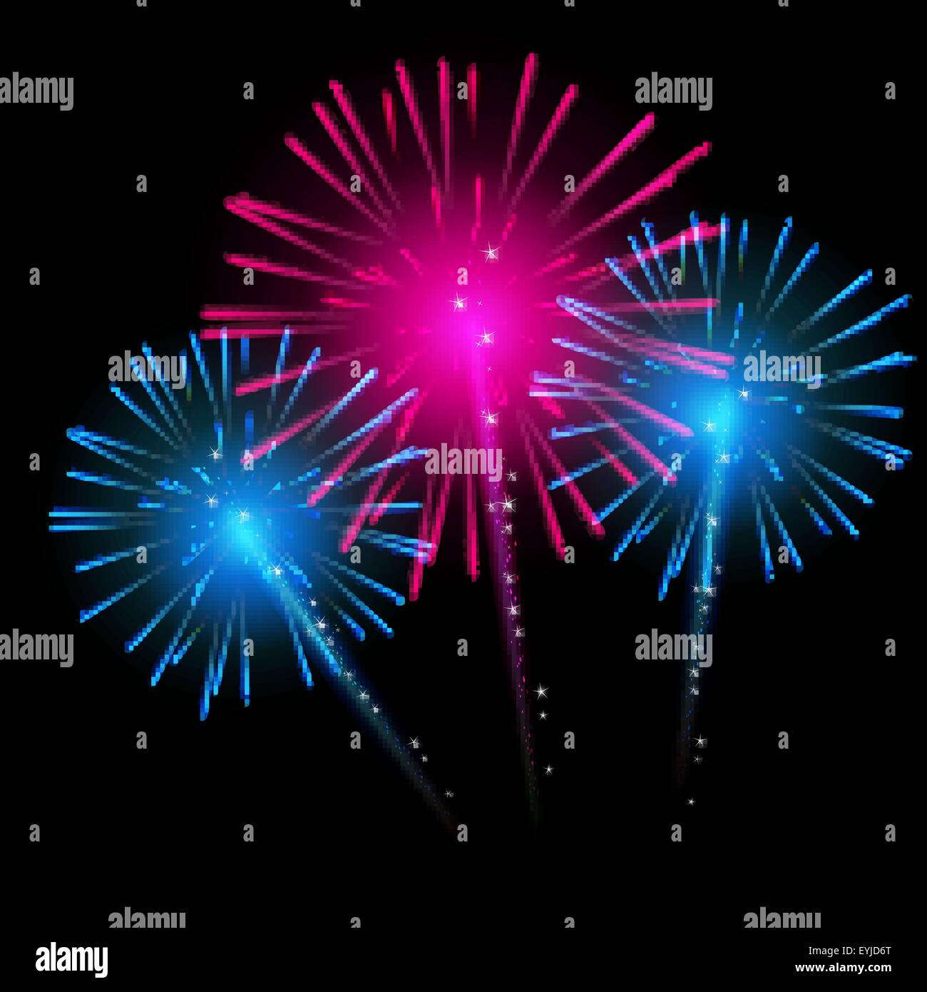 Vector Illustration of Fireworks, Salute on a Dark Background Stock