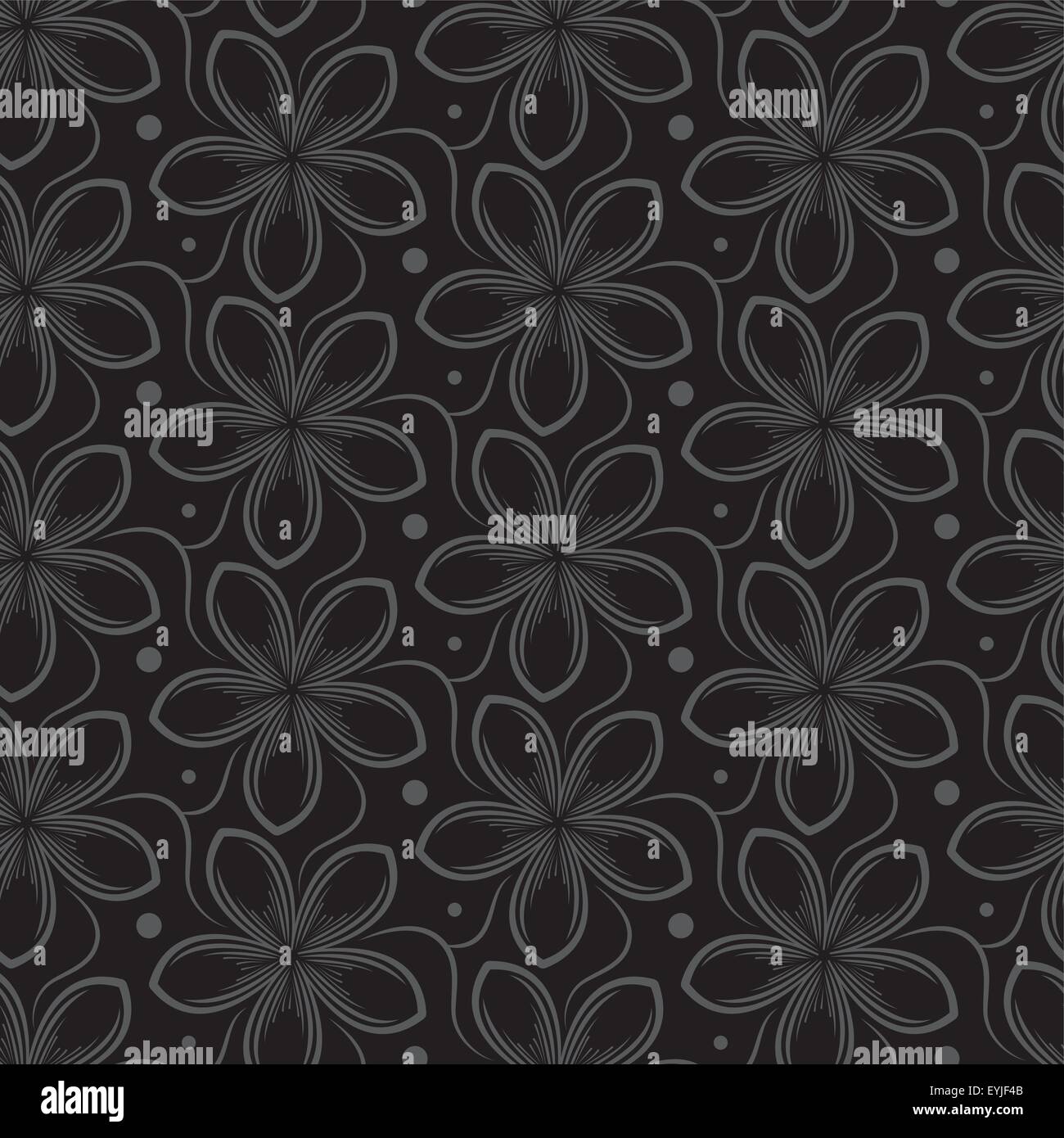 Vector black background with gray seamless pattern of flowers Stock ...