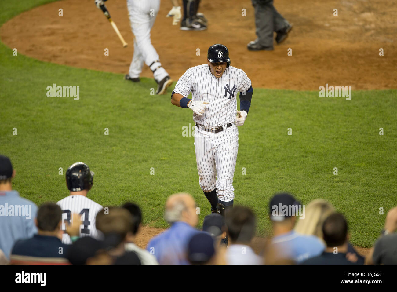 the Bronx, New York, USA. 17th July, 2015. Alex Rodriguez (Yankees), JULY 17, 2015 - MLB : Alex Rodriguez of the New York Yankees celebrates as he goes back to the dugout after hitting a home run during the Major League Baseball game against the Seattle Mariners at Yankee Stadium in the Bronx, New York, United States. © Thomas Anderson/AFLO/Alamy Live News Stock Photo