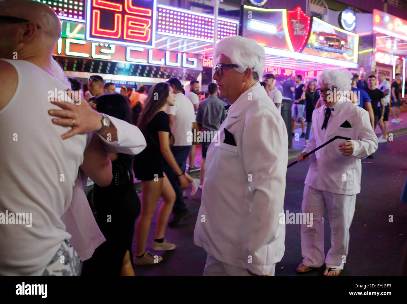 Young British tourists enjoy at Punta Ballena, in Magaluf, on the Spanish island of Majorca Stock Photo