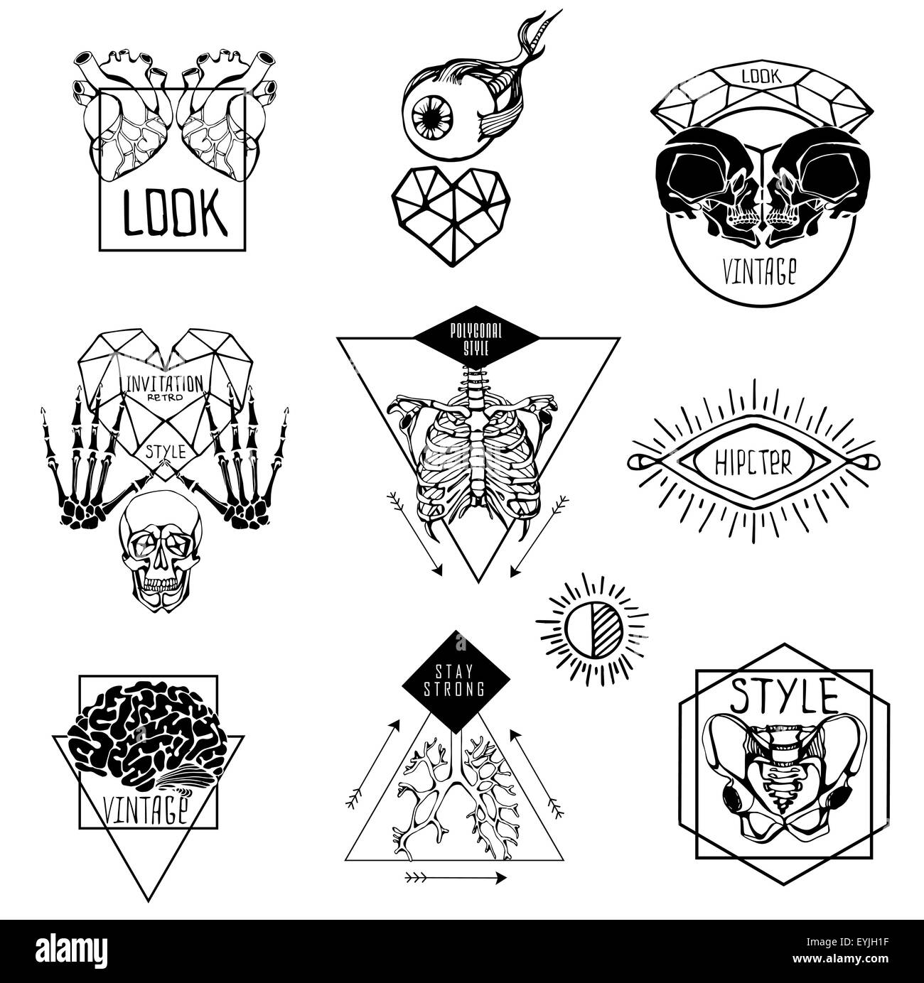 Set of Labels with hand draw human Stock Vector