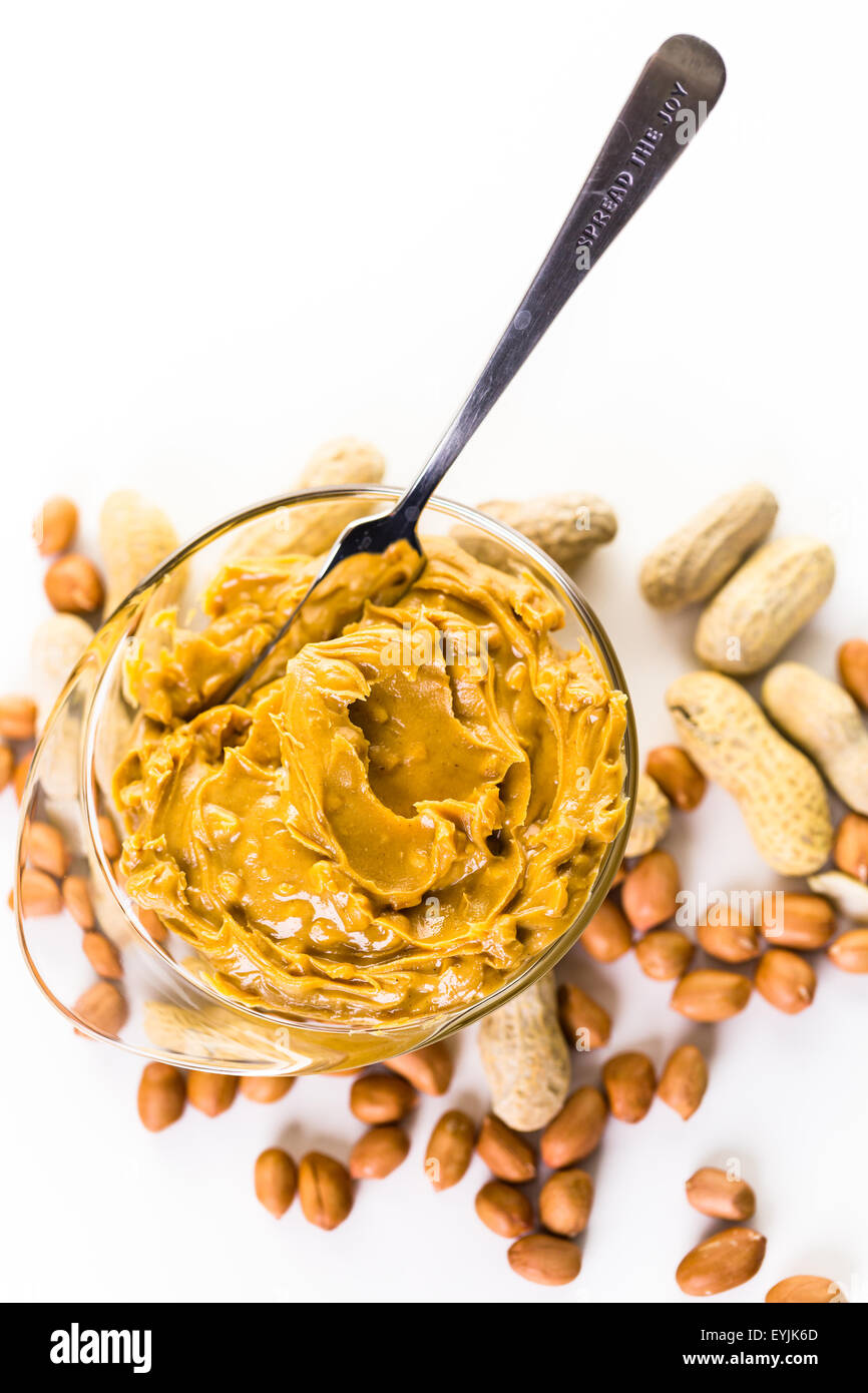 Extra chunky peanut butter on a white background Stock Photo Alamy