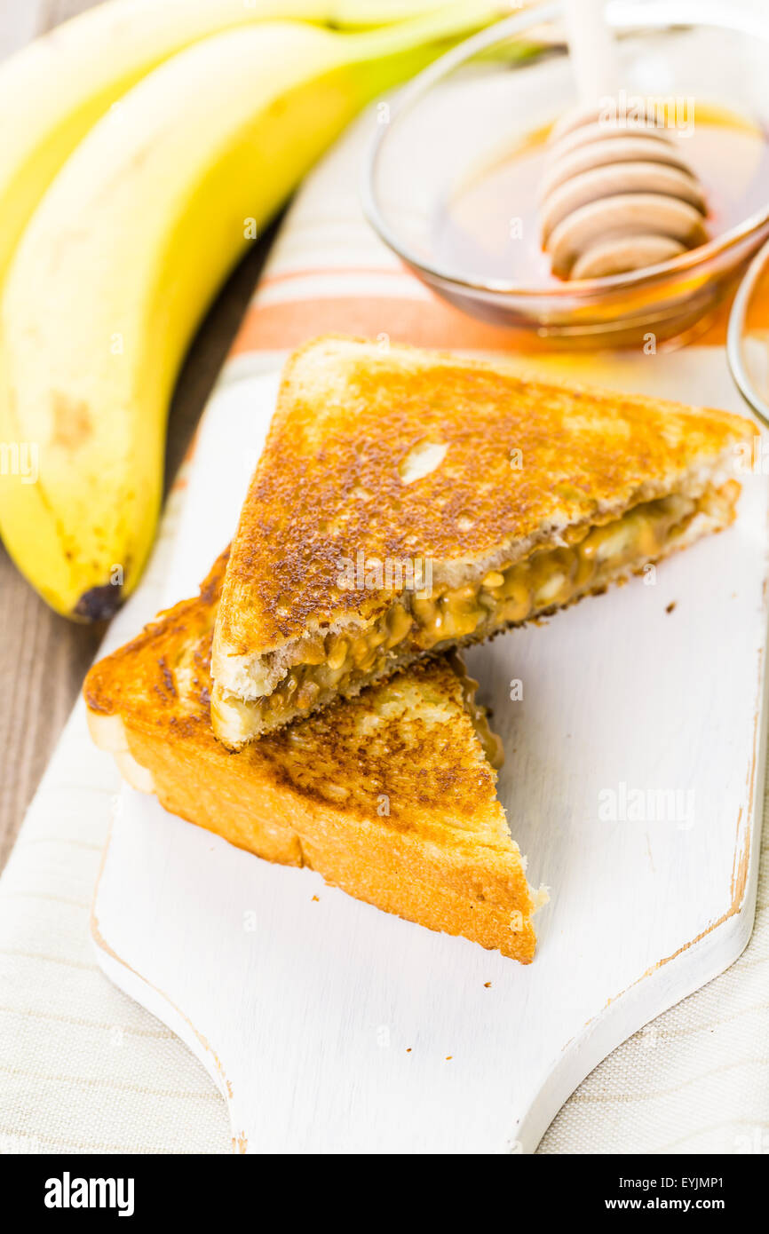 Homemade Peanut Butter And Banana Sandwich On White Bread Stock Photo Alamy