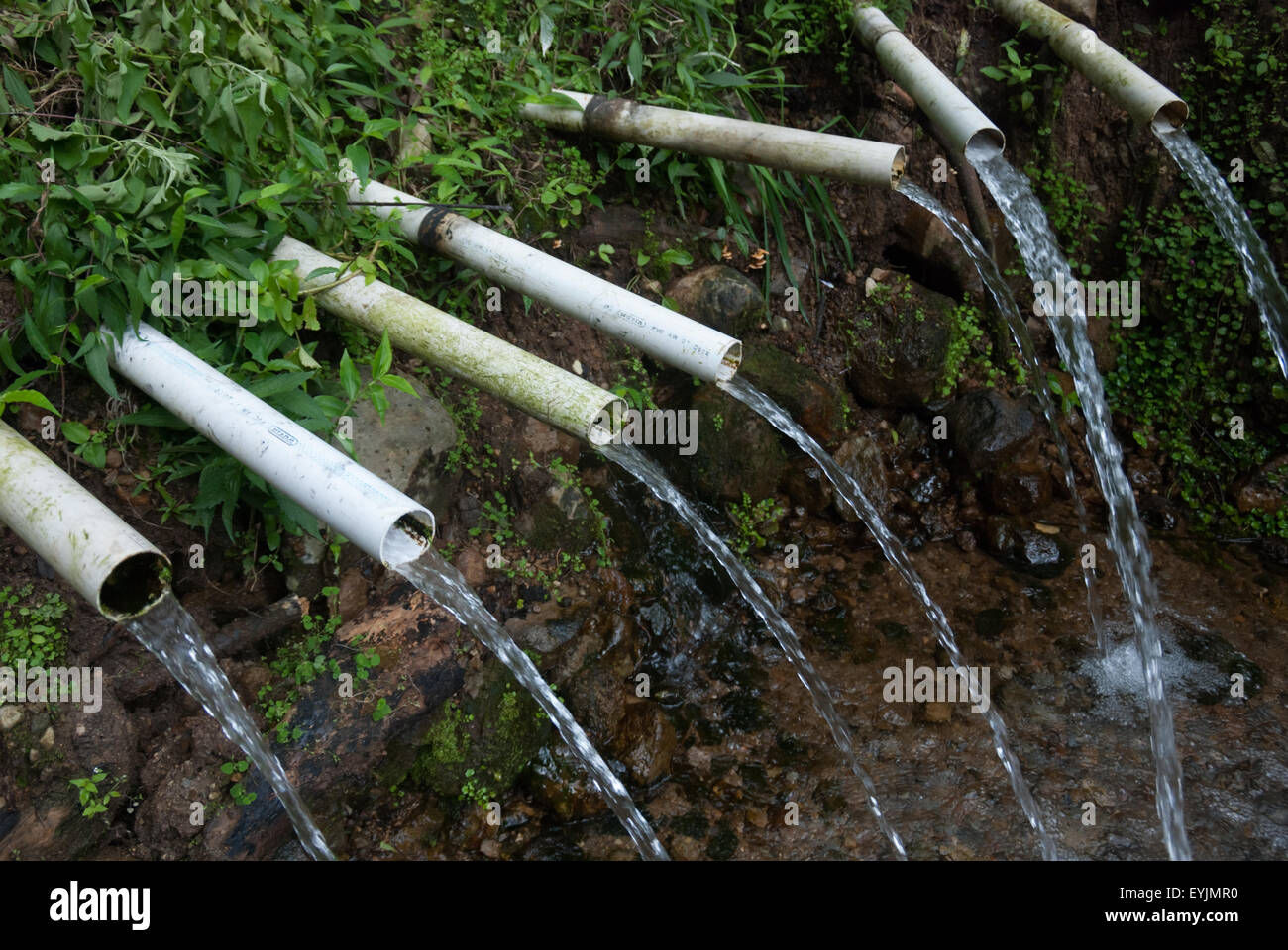 Drain pipes in rural area. Stock Photo