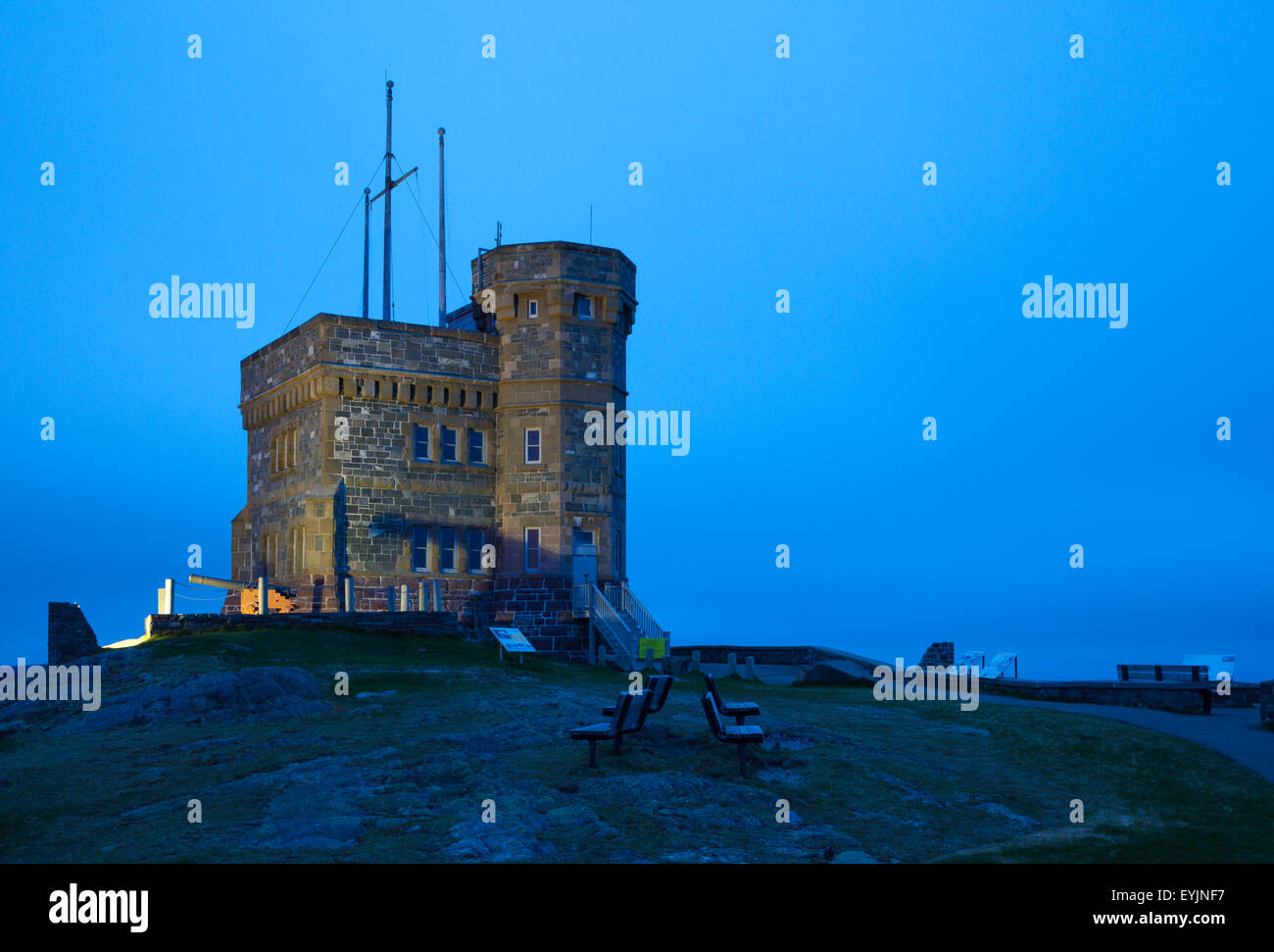 Cabot Tower at dusk atop Signal Hill National Historic Site. St. John's, Newfoundland, Canada. Stock Photo