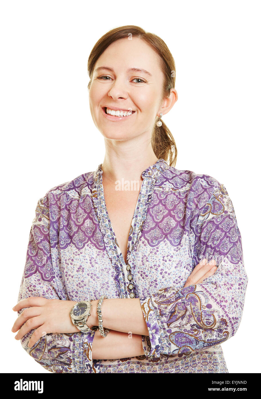 Smiling happy attractive woman with her arms crossed Stock Photo - Alamy