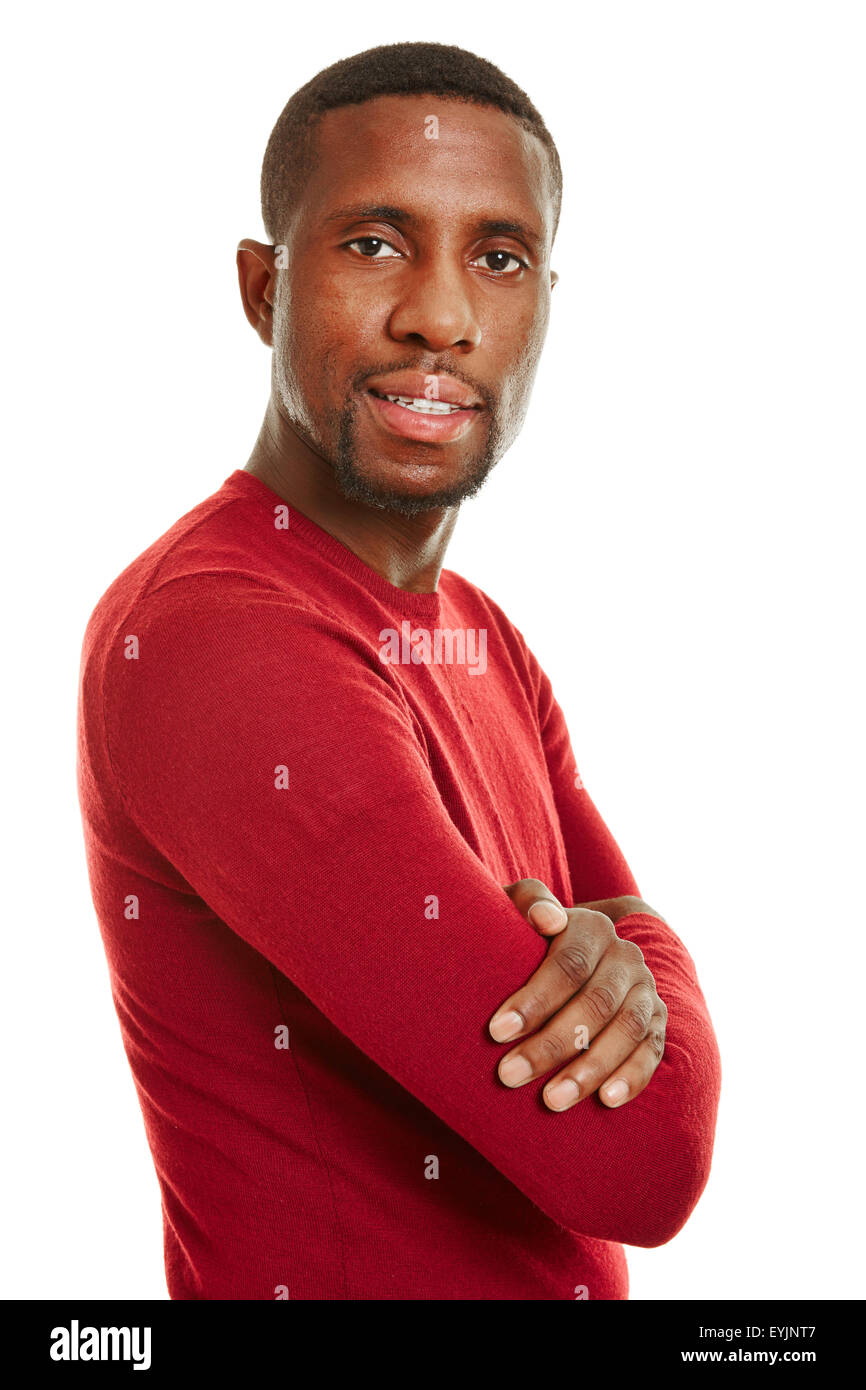 Head shot of happy african man with his arms crossed Stock Photo