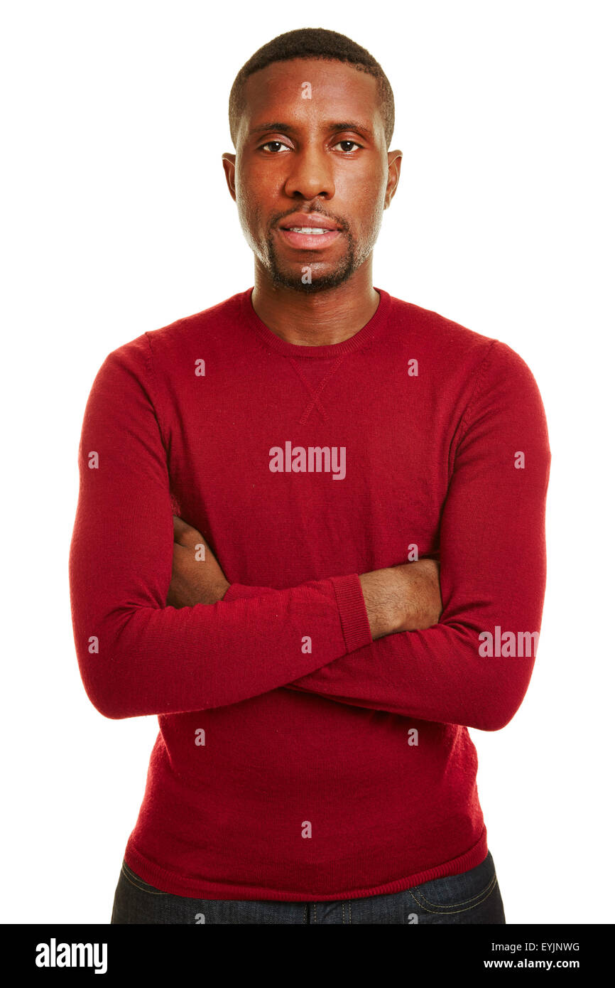 Casual african man with his arms crossed in a red sweater Stock Photo