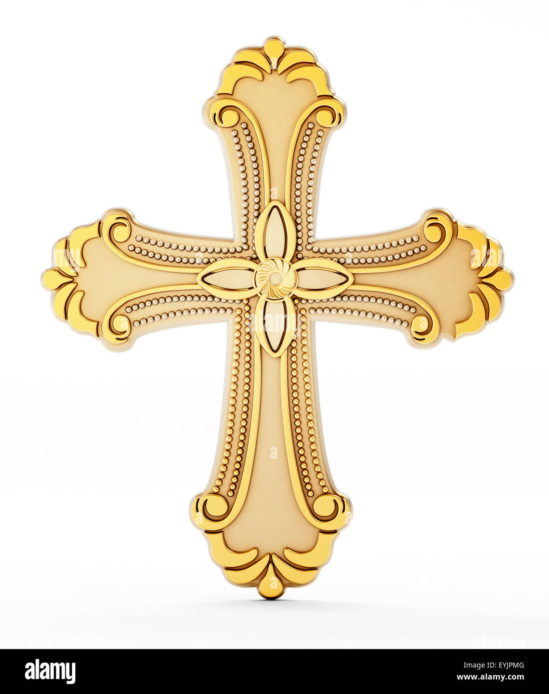 Gold cross isolated on white background. Stock Photo
