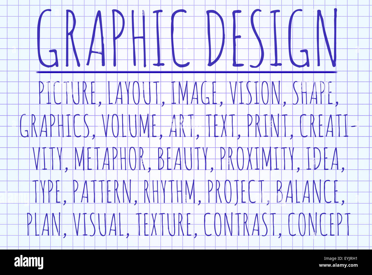 Graphic design word cloud written on a piece of paper Stock Photo