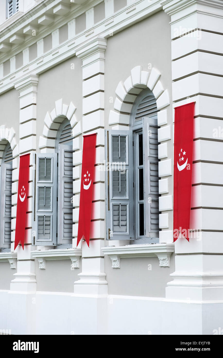 Banners hanging outside the National Museum of Singapore Stock Photo