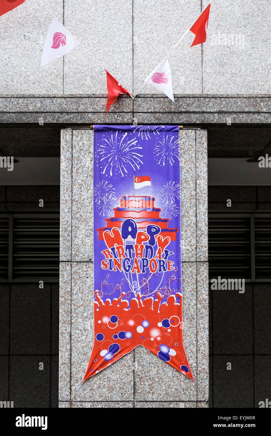 Banner saying happy birthday Singapore to celebrate the country's 50th year of independence. Stock Photo