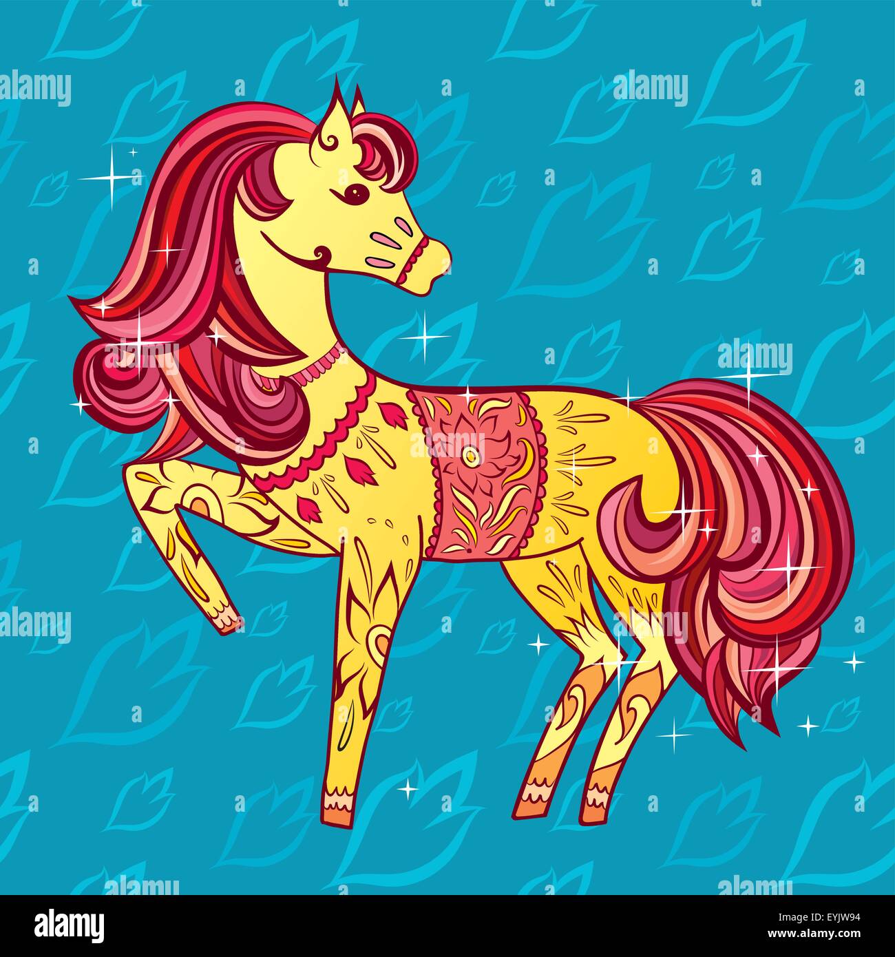 Cute fairy tale pony character in sketch style on blue background for children and baby design Stock Vector