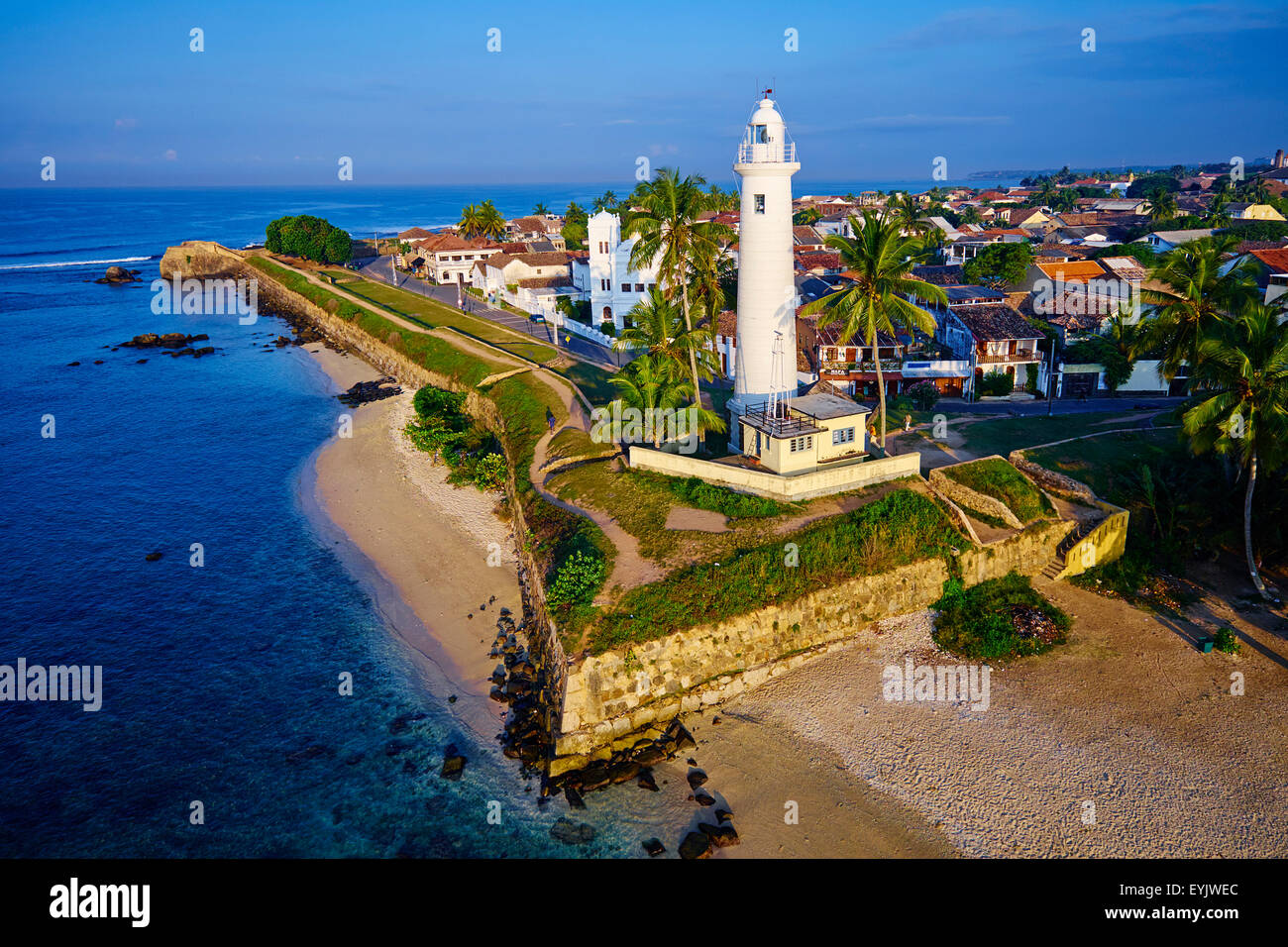 Sri Lanka, Southern Province, South Coast beach, Galle town, Dutch fort, UNESCO World Heritage site, aerial view Stock Photo