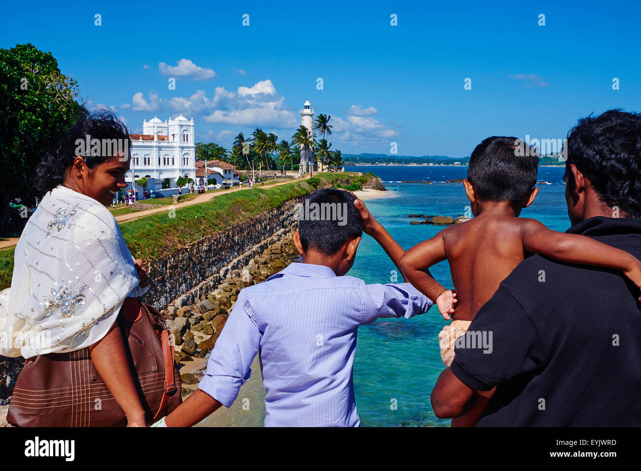Sri Lanka, Southern Province, South Coast beach, Galle, old town, Dutch fort, UNESCO World Heritage site, Lighthouse and sri lan Stock Photo