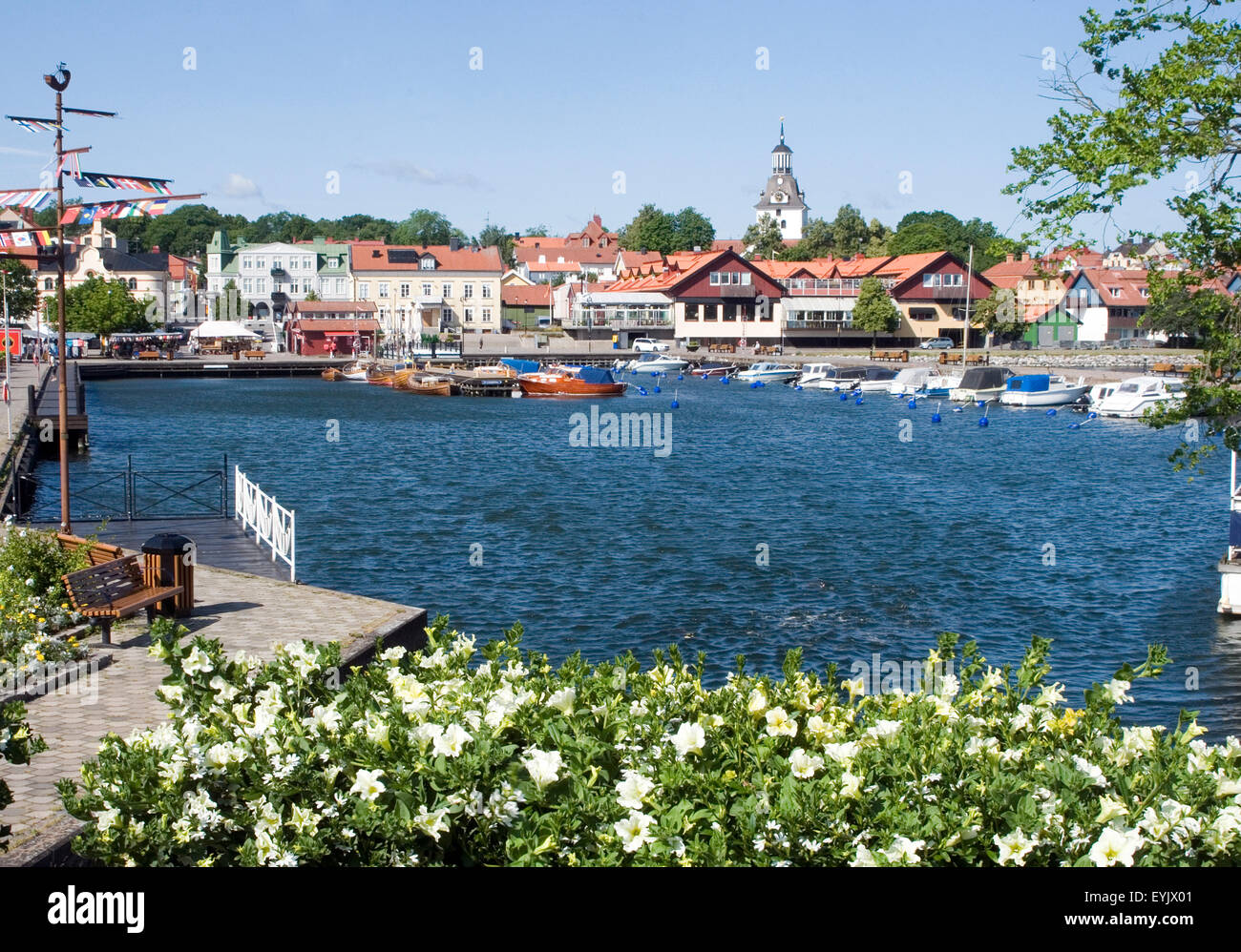 vastervik sweden summer summertime swedish coastal town towns smaland harbour harbor picturesque Stock Photo