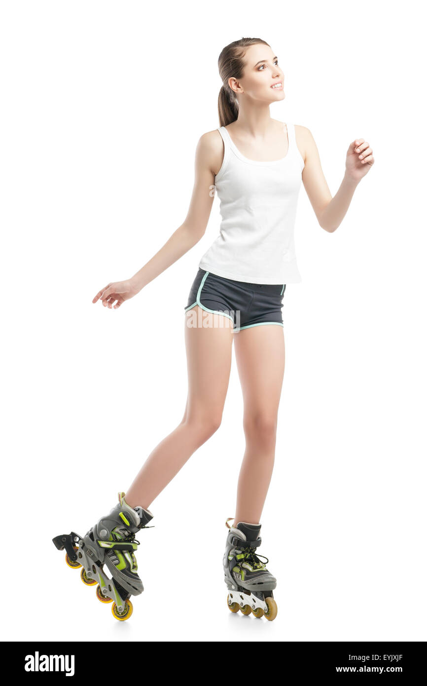 young pretty woman on roller skates Stock Photo - Alamy
