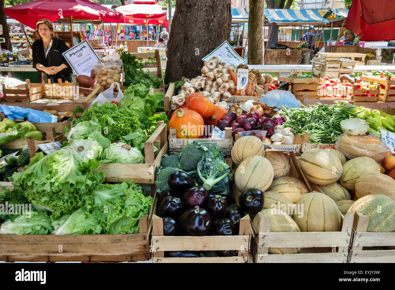 Pula, Croatia. The central open-air market selling fresh locally grown fruit and vegetables Stock Photo