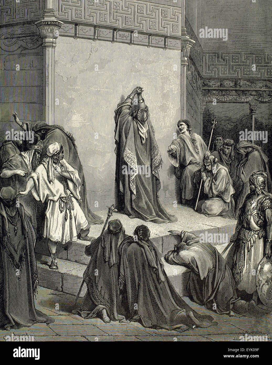 Old Testament.  David, King of the United Kingdom of Israel (1014-970 Bce).  Mourning the Death of Absalom. Bible engraving by Gustave Dore, 19th century. Stock Photo