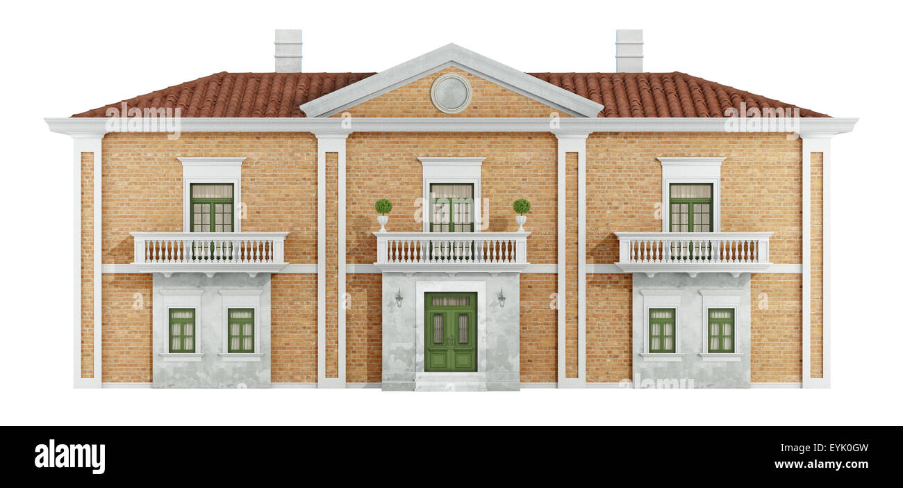 Ancient villa with old brick walls isolated on white - 3D Rendering Stock Photo