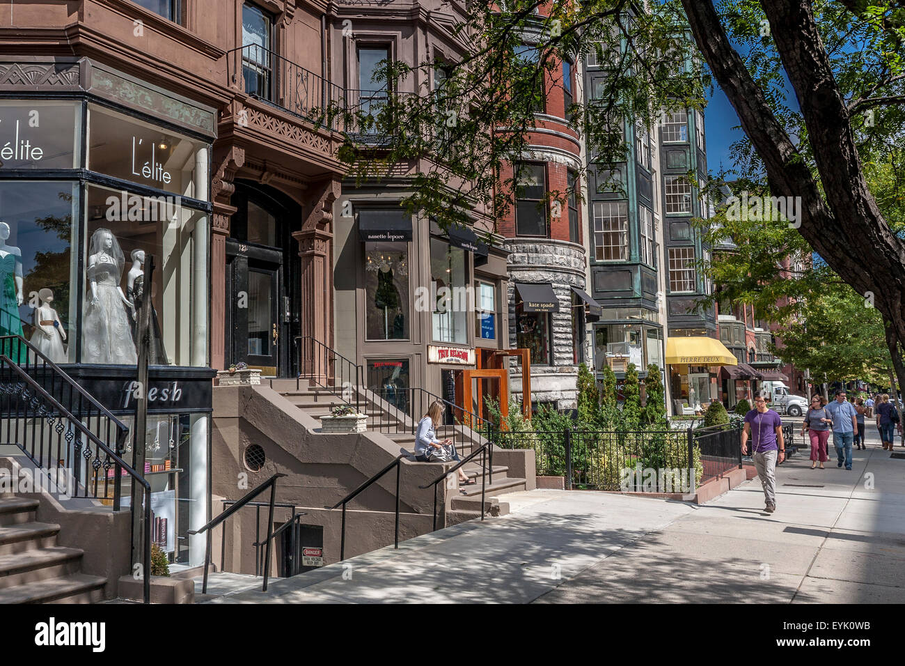Shoppers and visitors along Newbury Street ,Boston's premier shopping
