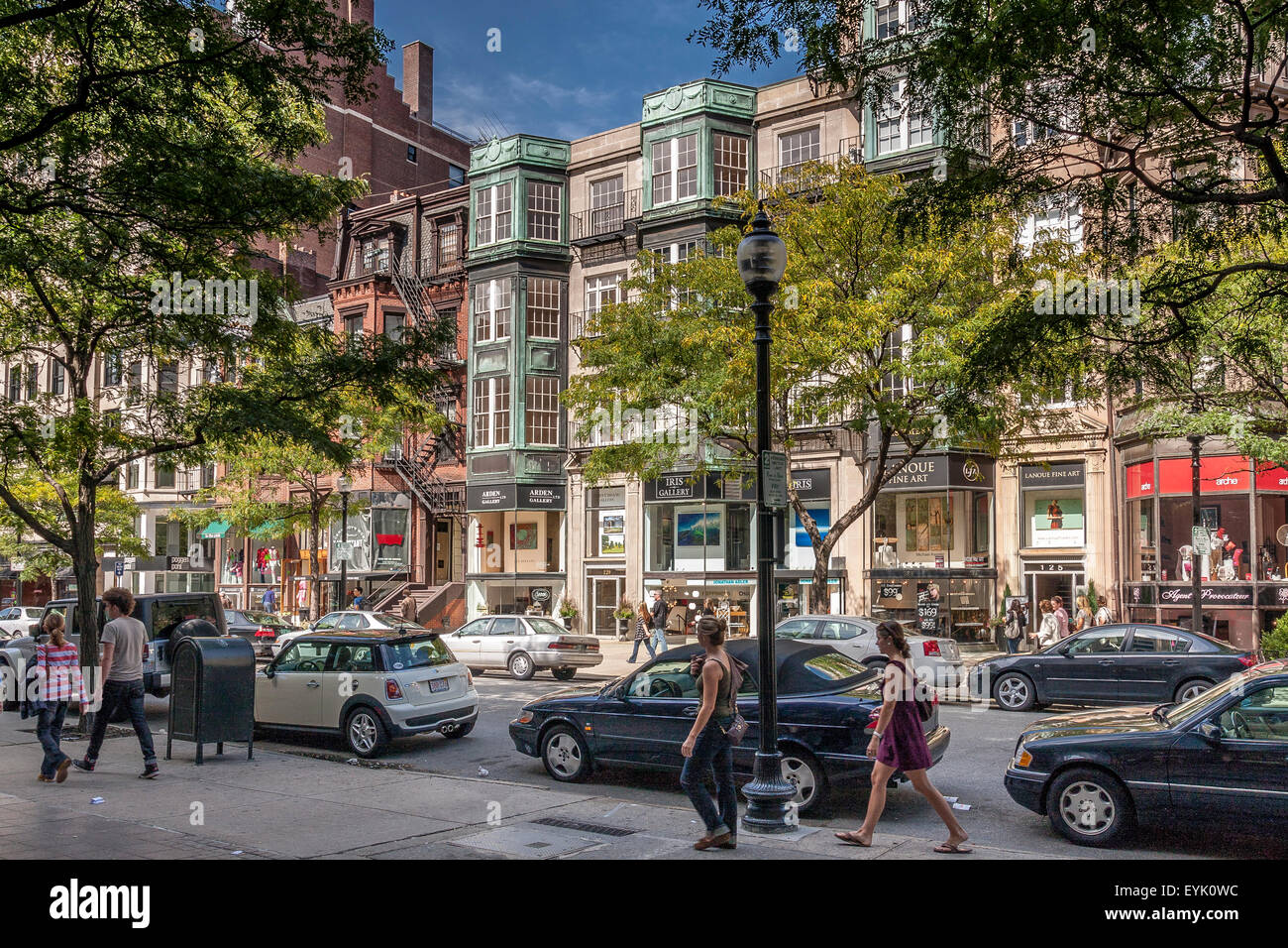 Shoppers and visitors along Newbury Street ,Boston's premier shopping