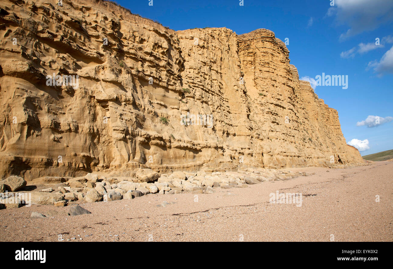 Sandstone cliffs and beach West Bay, Bridport, Dorset, England, UK Stock Photo