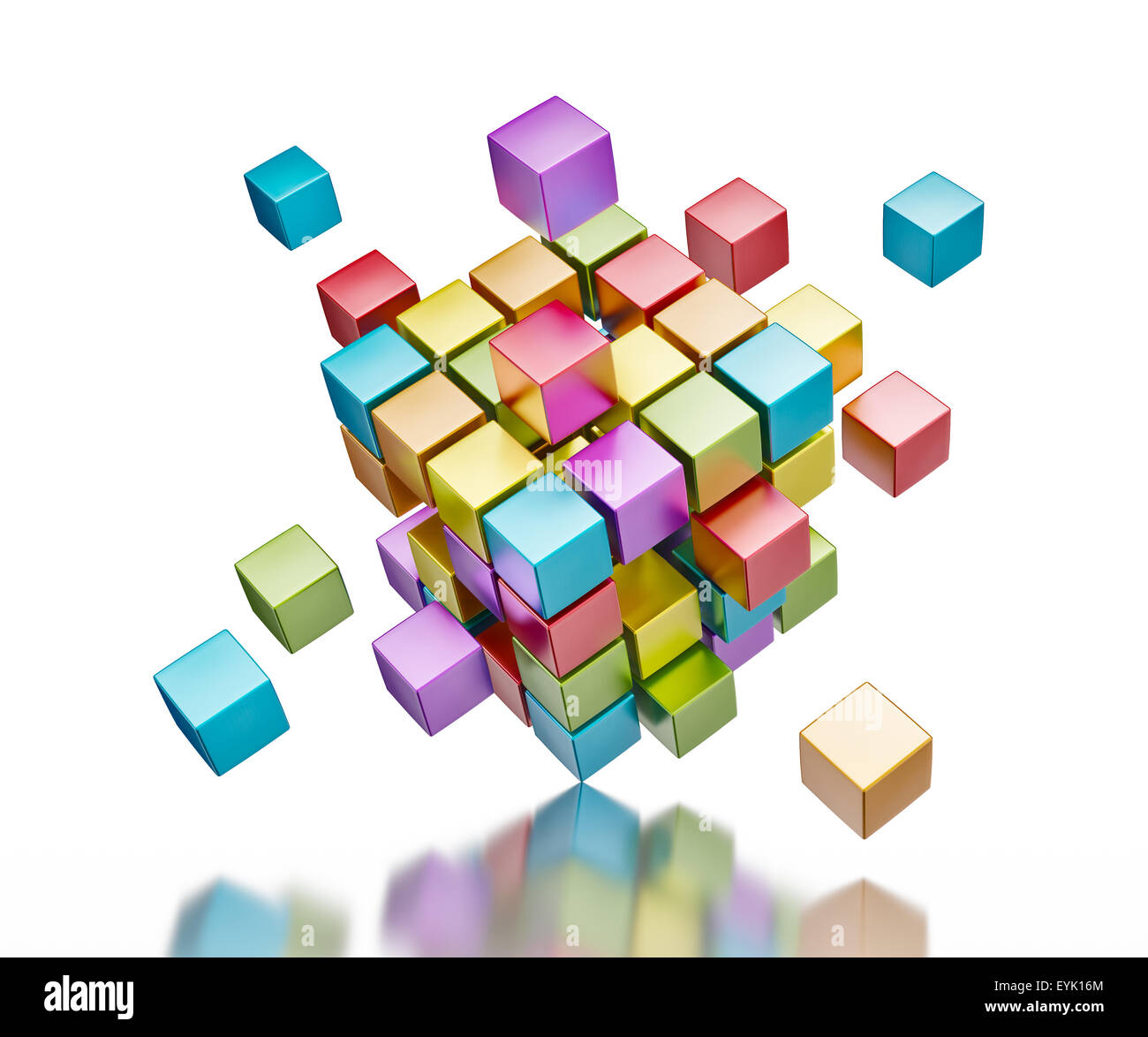 Business teamwork collaboration communication concept - colorful color cubes assembling into  cubic structure isolated on white Stock Photo