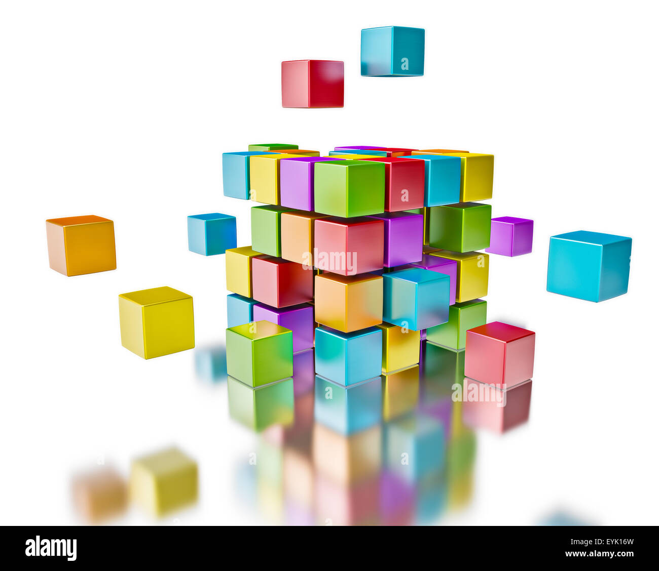 Business team teamwork collaboration concept - colorful color cubes assembling into  cubic structure isolated on white Stock Photo
