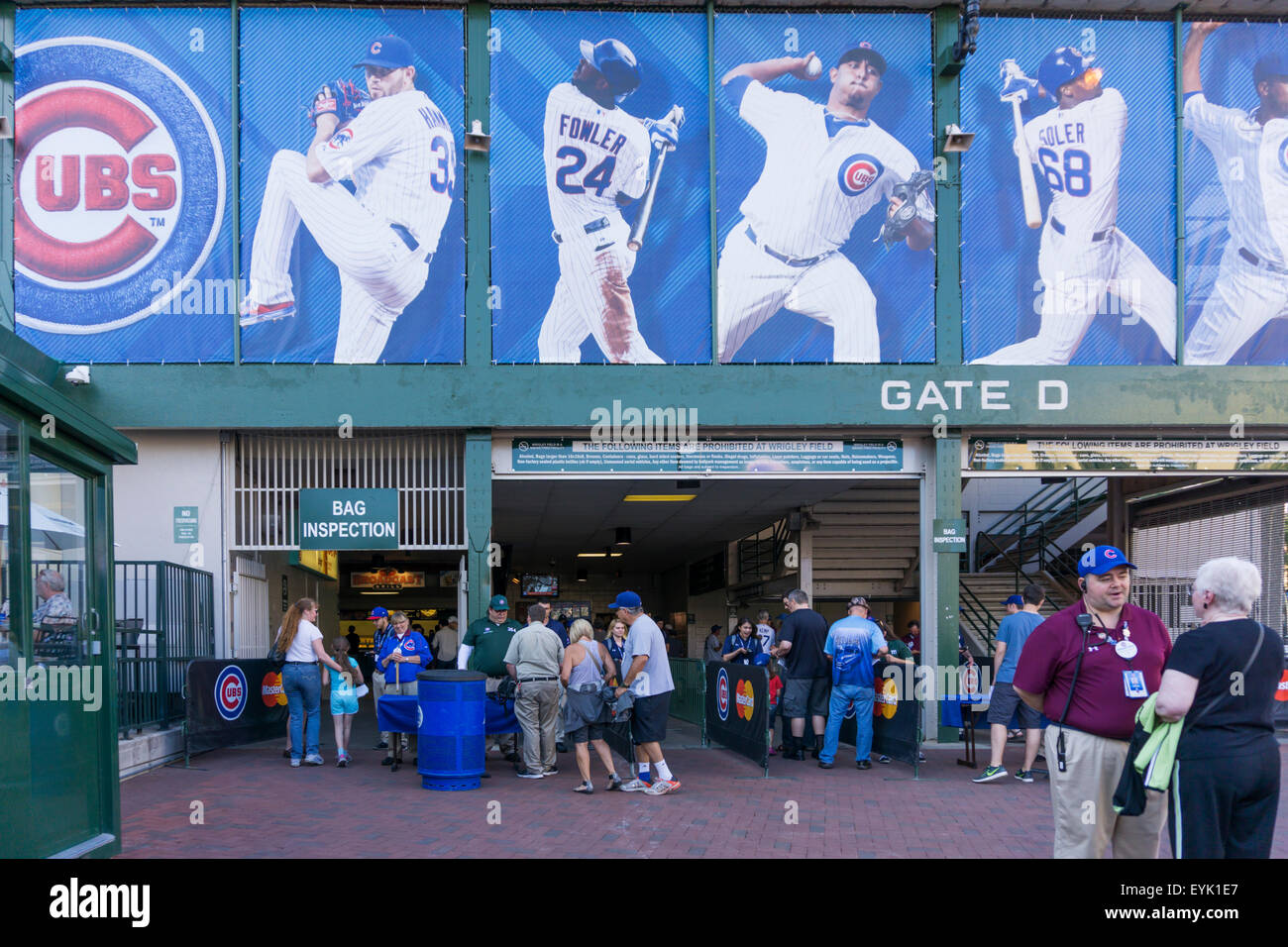 The entrance to Wrigley Field, the baseball ground of the Chicago Cubs. Stock Photo