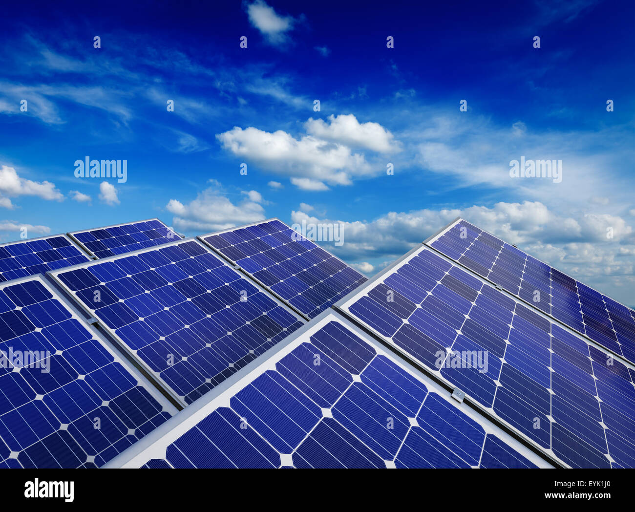 Solar power generation technology, alternative renewable energy ecology concept  - close up of solar panels close up Stock Photo