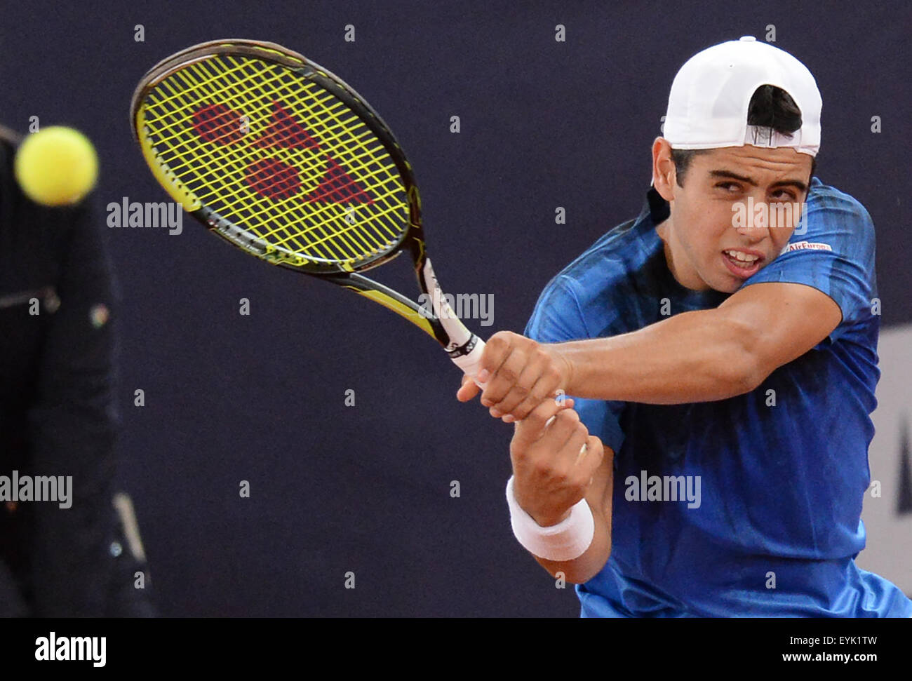 Hamburg, Germany. 30th July, 2015. Jaume Munar of Spain in action returns the ball during the round of sixteen match against Bolelli of Italy at the ATP-Tennis Tournament in Hamburg, Germany, 30 July 2015. Photo: Daniel Bockwoldt/dpa/Alamy Live News Stock Photo