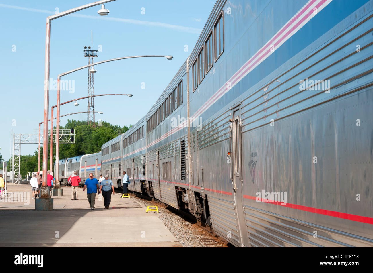 A service stop on the Amtrak Empire Builder train between Chicago and Seattle, at Minot , North Dakota. Stock Photo