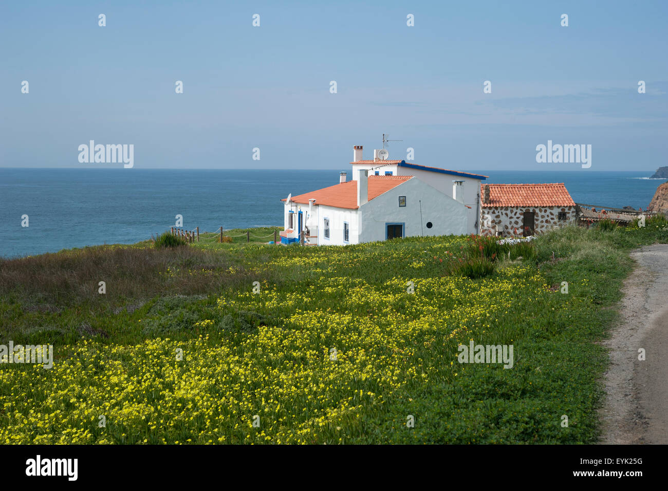 View of cottage at Entrada da Barco, Parque Natural do Sudoeste Alentejano e Costa Vicentina, Portugal. Stock Photo