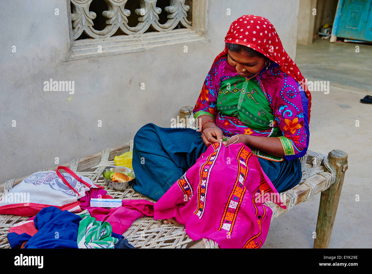 India, Gujarat, Kutch, Dhrang village, Ahir ethnic group Stock Photo