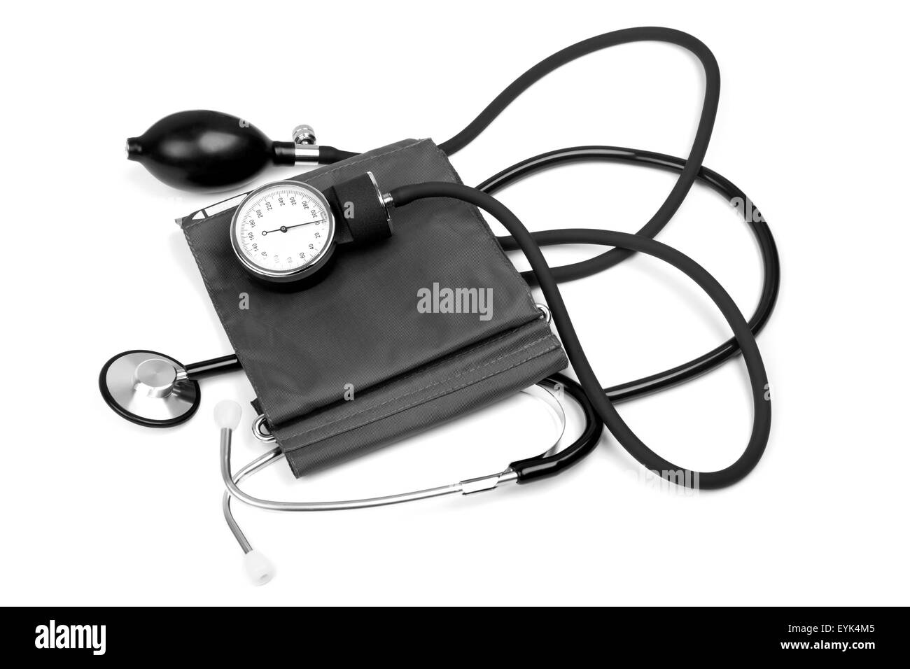 medicine object. blood pressure with stethoscope isolated on white background Stock Photo