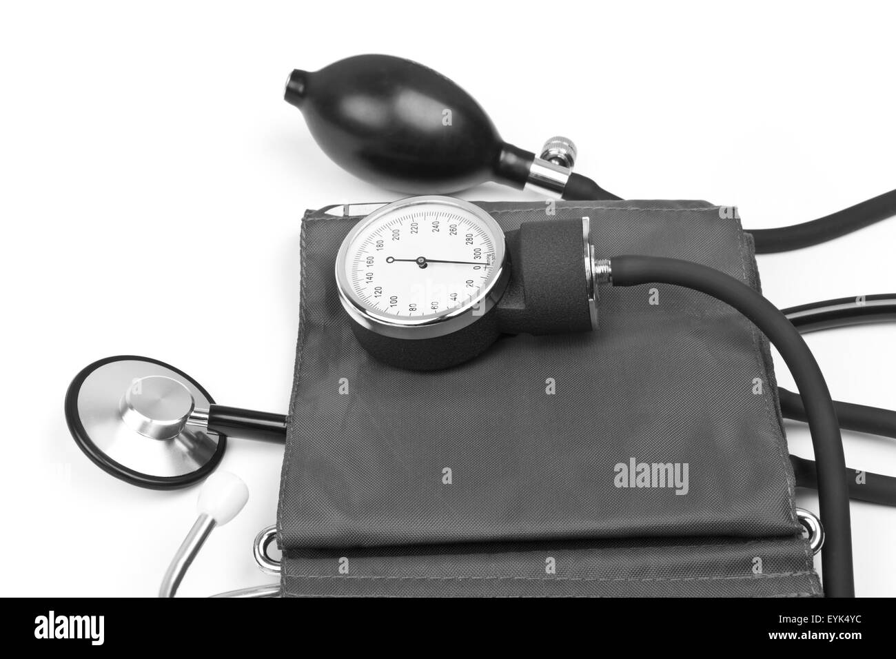 medicine object. blood pressure with stethoscope isolated on white background Stock Photo