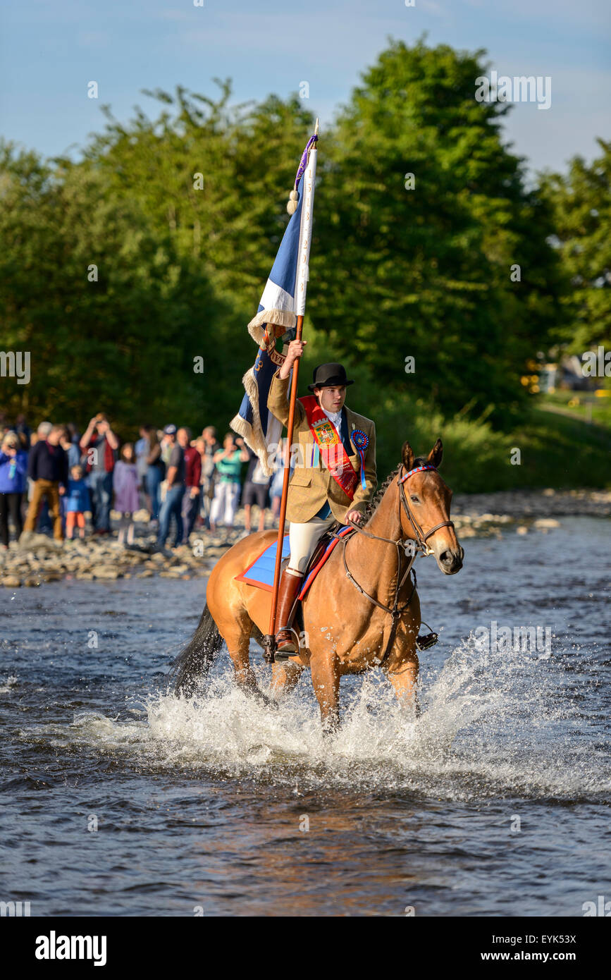 Selkirk Common Riding 2015. The Standardbearer crosses the River